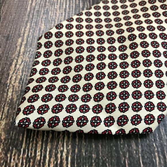 CHRISTIAN DIOR Floral Print Neck Tie Cravat 100% Silk Polka Dot Red Ivory $235 - Picture 2 of 6